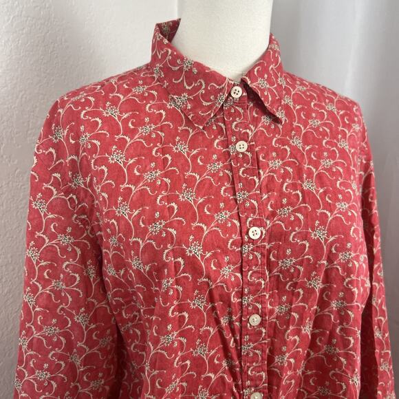 Ralph Lauren Top Womens 1X Rustic Red Floral Button Down Cottagecore Garden - Picture 2 of 9